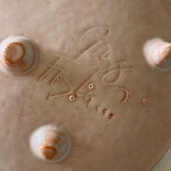 Leaf Imprint Art Dish Studio Pottery Curved Plate with Feet Signed Soap Dish - Picture 10 of 13